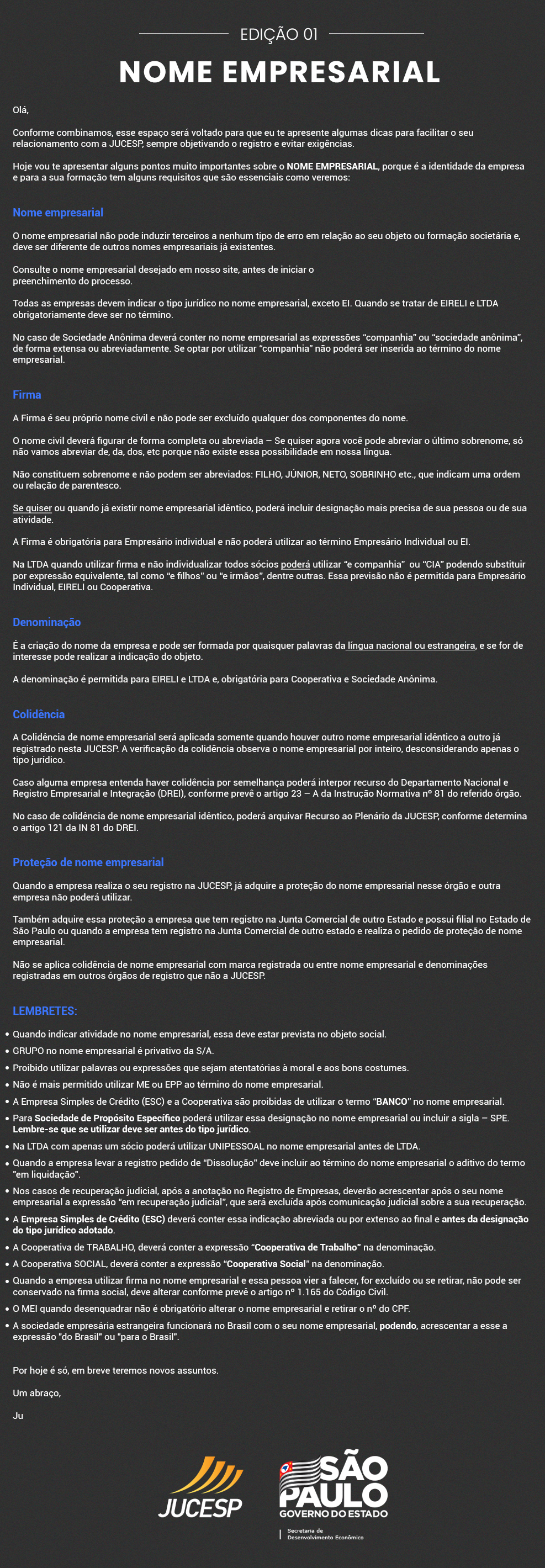 Dicas da JU Nome Empresarial