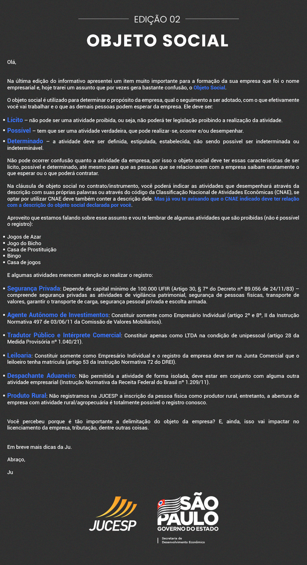 Dicas da JU Objeto Social