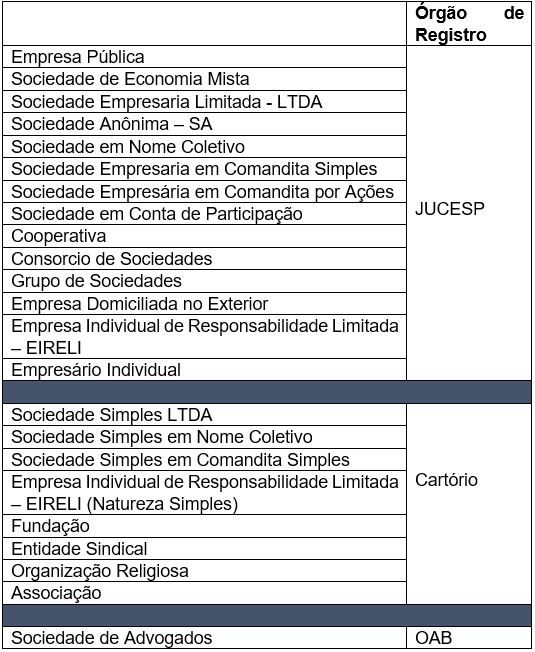 Tipos Juridicos e Orgaos de Registro